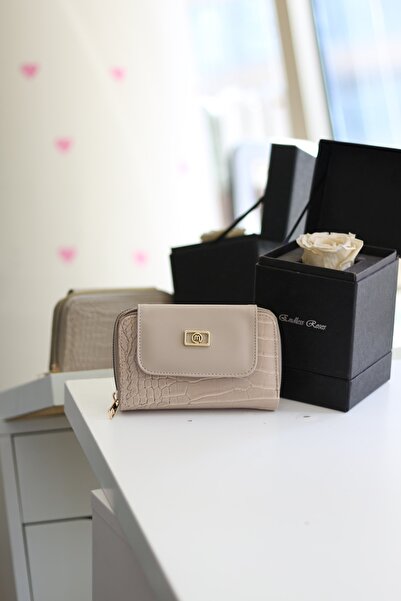 Moom Bag Portofel de damă din nurcă cu suport pentru carduri cu logo auriu - ...