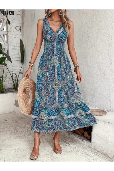 Kokosh moda Kadın Etnik Desenli Şık Midi Boy Elbise