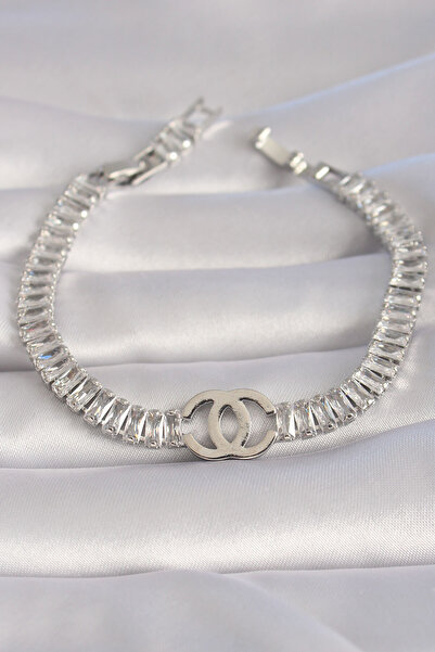 Skygo Waterway Zircon Stone VIP Brass Silver Women's Bracelet - TJ-BB5984