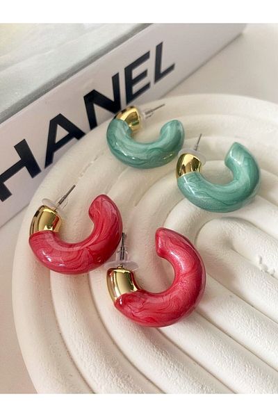 LİLYA AKSESUAR VIP Series Turquoise Thick Hoop Earrings