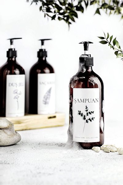 LALEZEN HOME Floral Label Glass Shampoo Label Amber Bottle 500 ml