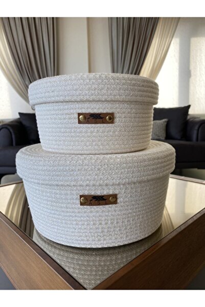 ASL CONCEPT Set of 2 Ecru Round Baskets with Lid - 29X14/24X12
