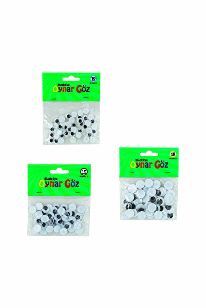 FLY COLOR Oynar Göz 50 Adet 10mm, 50 Adet 12mm,  40 Adet 15mm 3 Boy Göz Seti