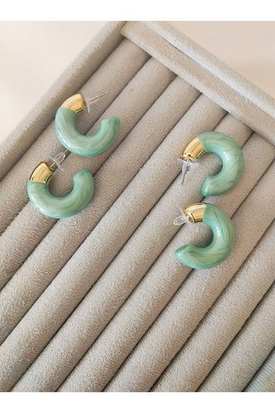 LİLYA AKSESUAR VIP Series Turquoise Thick Hoop Earrings