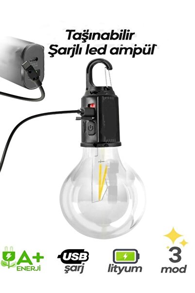 Özasya AVM Taşınabilir Şarjlı Led Ampül Outdoor Kamp Bahçe Lambası 10W