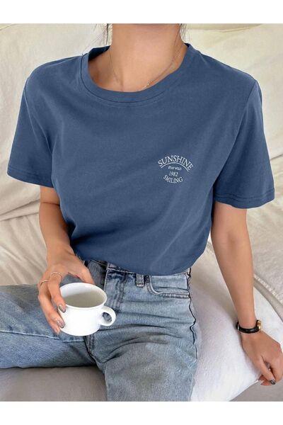 RASCHA Γυναικείο κανονικό μπλουζάκι με στάμπα βενζίνης Sunshine