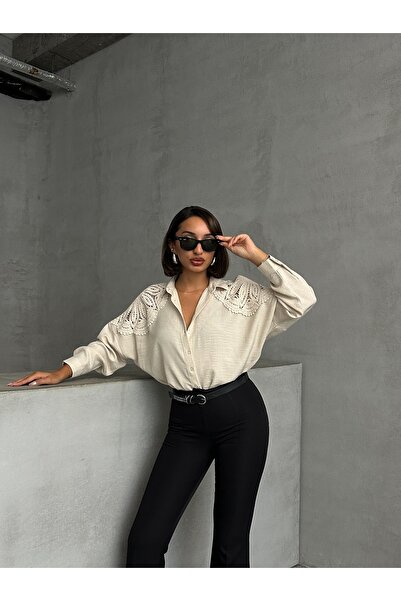 Miss Allos Жіноча сорочка з льону - ажурне мереживне плетіння, детальне