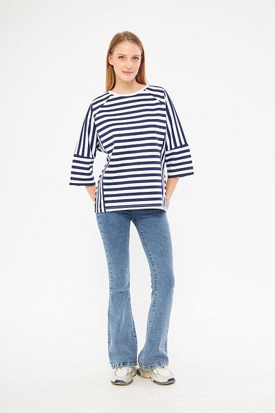 Avones Hanorac oversize pentru damă cu dungi - mânecă raglan