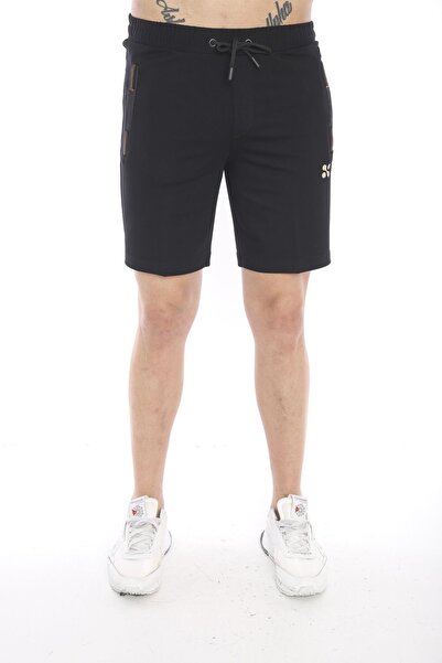 NEED LİFE Erkek Çift Cepli Fermuarlı Siyah Koton Lastikli Bel Spor Erkek Şort