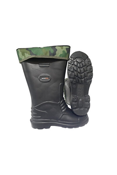 Akınal Bella Unisex Siyah Askeri Desenli Çoraplı Eva Hafif Poli Taban Uzun Yağmur Çizmesi  Ab81-10