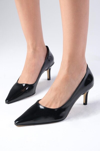 Mio Gusto Claudine Black Lakovaná kůže - Dámské boty na podpatku s tupou špičkou