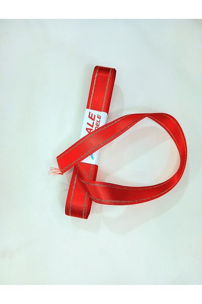 yörük tuhafiye 2 cm Wide Full Red Satin Ribbon - 10 Meters with Gold Yellow Glitter Stripe