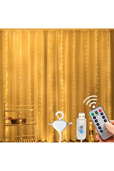 MENFRY Fişli Ve Kancalı Perde LED 3x3 USB Girişli Zaman Ayarlı Işık Aydınlatm...
