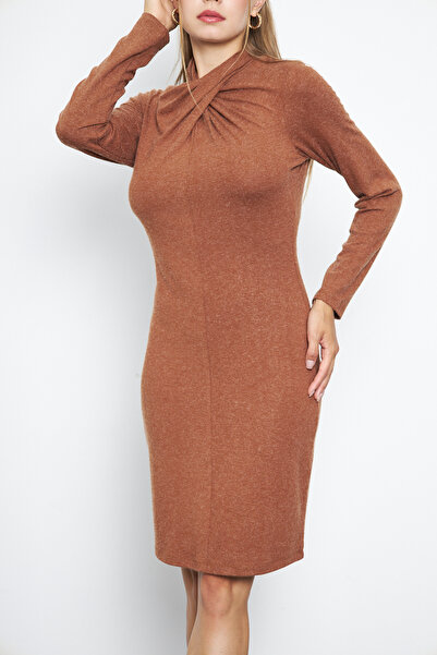 ESPİNA Kadın Yakası Burgulu Uzun Kollu Mini Boy Elbise