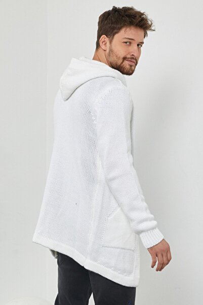 BLUE STREET Men's White Patterned Knitwear Cardigan - Hrk8085R04S