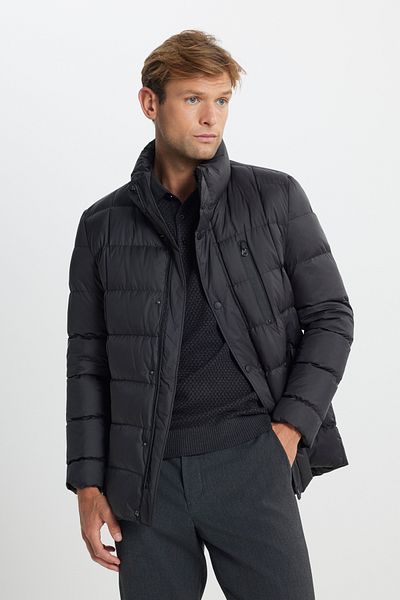 AC&Co / Altınyıldız Classics Ανδρικό μαύρο όρθιο γιακά - παλτό Standard Fit με πλαϊνές τσέπες