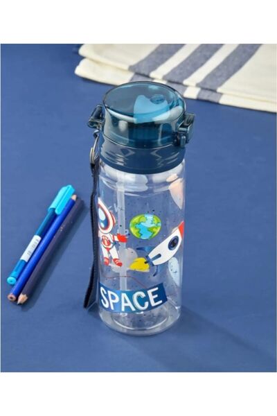 Genel Markalar Uzay Desenli Pipetli Matara 500 Ml, Gıda İle Temasa Uygun Poli...