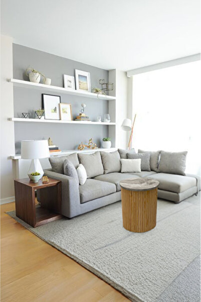 Becenhouse Mermer desenli ahşap  natural orta sehpa & yan sehpa & zigon sehpa...