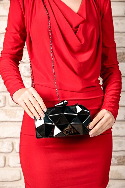 ROZA CANTA Γυναικεία μαύρη μεταλλική βραδινή τσάντα φορέματος