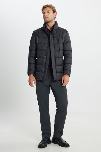 AC&Co / Altınyıldız Classics Ανδρικό μαύρο όρθιο γιακά - παλτό Standard Fit με πλαϊνές τσέπες