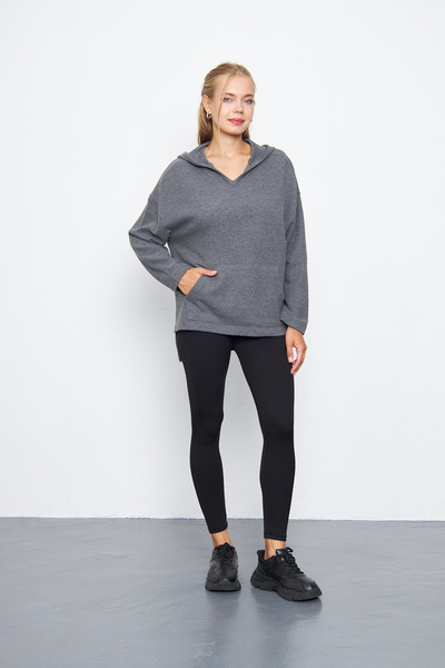 ESPİNA Γυναικείο φούτερ με κουκούλα με λαιμόκοψη V με κουκούλα καγκουρό