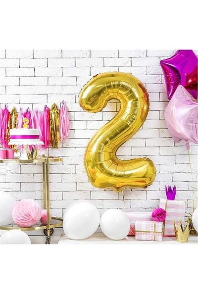 turkuaz parti 100cm GOLD 2 Number Foil Balloon