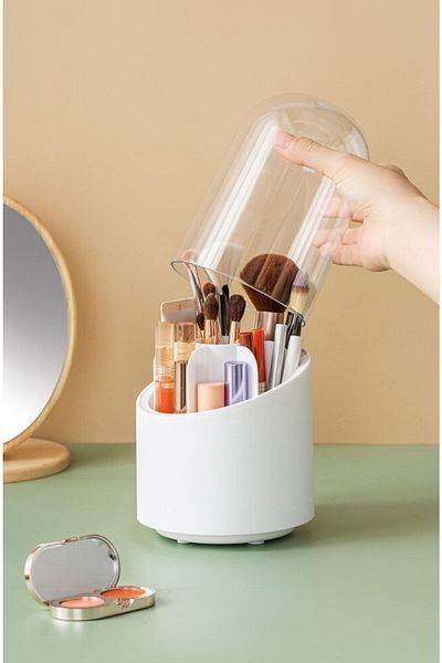 Pufwin Home Deluxe πινέλο μακιγιάζ και οργανωτή καλλυντικών με διάφανο κάλυμμα