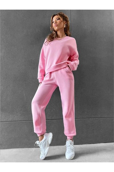 RASCHA Γυναικείο Σετ φόρμας Oversize Pink Crew Neck