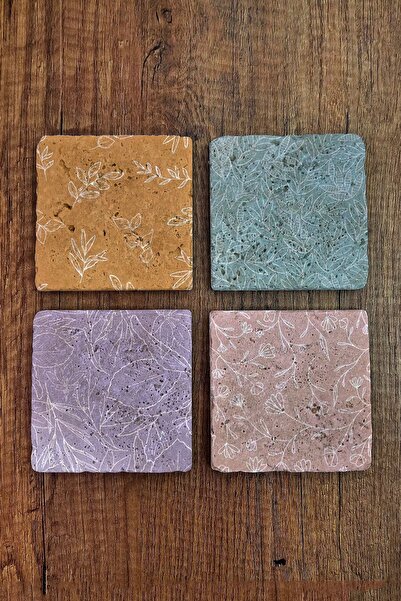 Begoloni Stone Decor طقم قواعد أكواب من الحجر الطبيعي بألوان الباستيل وأنماط ...