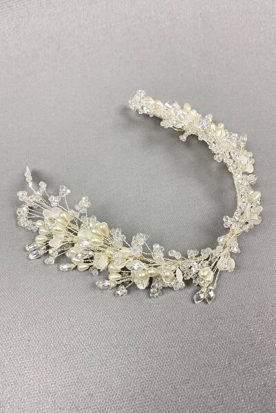 Hobigram Culoare crem Serra Model Henna dublu față și accesoriu de păr de mireasă – Bandană, Design elegant – Bandană –