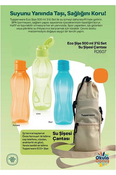 Tupperware Eco Bottle 500ml Set of 3 - Thermal Bag Included