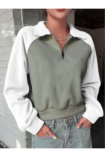 RASCHA Women's Green Fleece Crop Sweatshirt