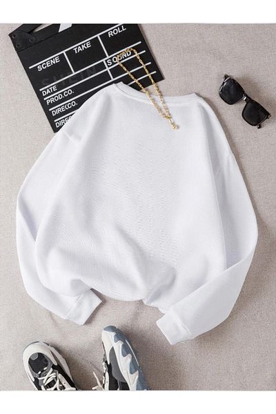 RASCHA Φούτερ Unisex Λευκό Oversize Crew Neck