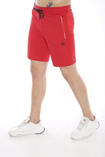 NEED LİFE Red Cotton Men's Shorts - Zippered and Elastic Waist