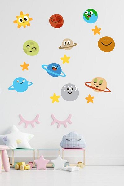 Sepet Yıldızı Cute Planets Camera Copiilor Tapet Accesorii Ornament Autocolant Perete 70x70 Cm