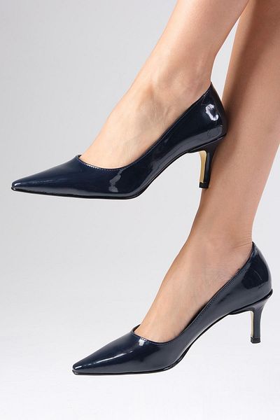 Mio Gusto Claudine Navy Blue Patent Leather - Blunt Pointed Toe Women's Heeled Shoes