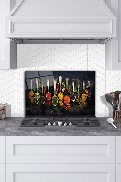 Rosyvien Glass Stove Back Protector - Spice Spoons, Kitchen Built-In and Coun...