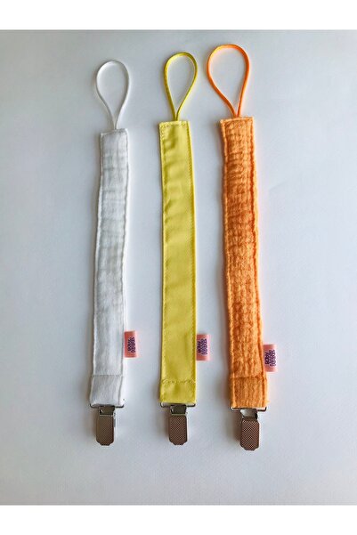 3 Lü Bebek Emzik Askısı - Emzik Zinciri - Emzik Tutacağı - % 100 Pamuk - Müslin - Yıkanabilir