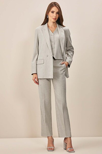 Guitar Kruvaze Yaka Gri Dokuma Blazer