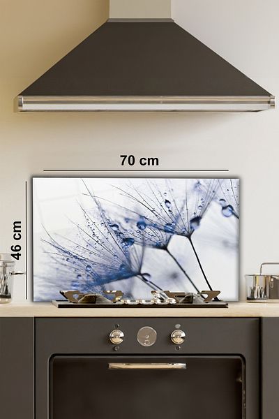 Rosyvien Blue Dandelion - Protector pentru aragaz din sticla, protectie pentru bucatarie incorporata si blat, cu temperat si rodaj