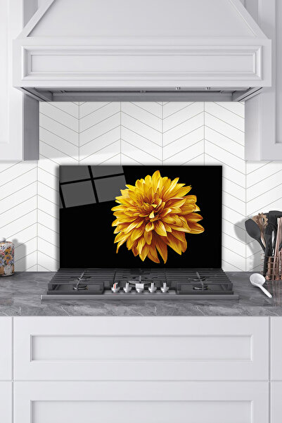 Rosyvien Black Glass Stove Back Protector with Yellow Floral, Kitchen Built-I...