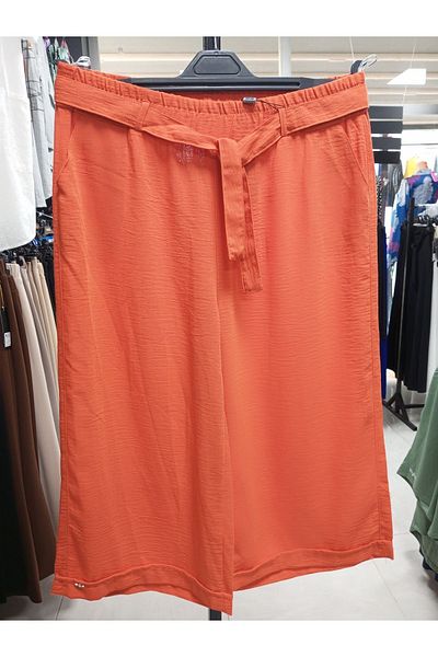 AKŞEN GİYİM Large Size Cotton-Linen Skirt Trousers - 90 cm Length, Crested Double Leg