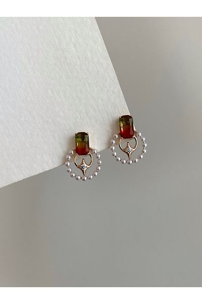 Owentis Rose Gold Steel Elegant Cameo Earrings with Stone Pearls - No Darkening