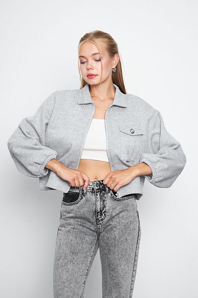 ESPİNA Women's Jacket with Balloon Sleeves and Zipper - Shirt Collar