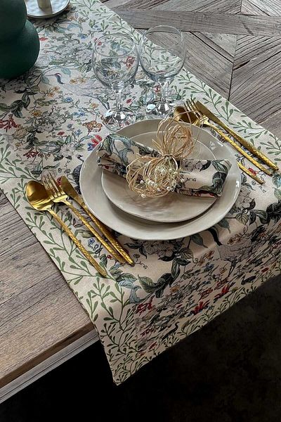 Sertex Home Cream Colored Flower Pattern Runner - Easy Clean and Washable, Decorative, Special Design