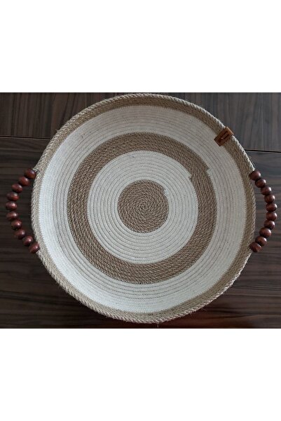 Beaded Wicker Basket Organizer Organizer Decoration Style Gift Storage Box Kitchen (Wicker Ecru) - 30x5cm