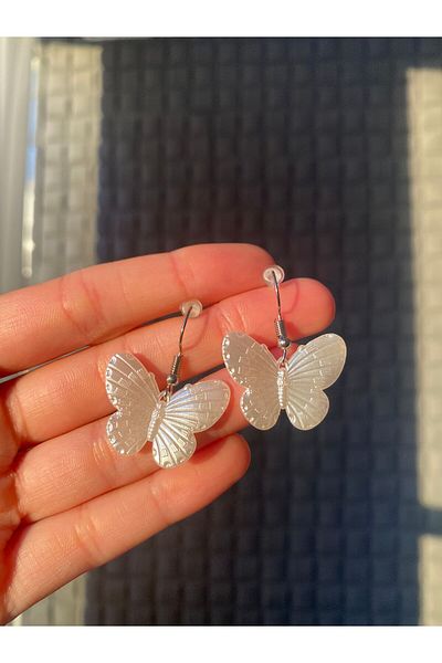 Pinky Lady Acrylic Butterfly Earrings - Pearl Color