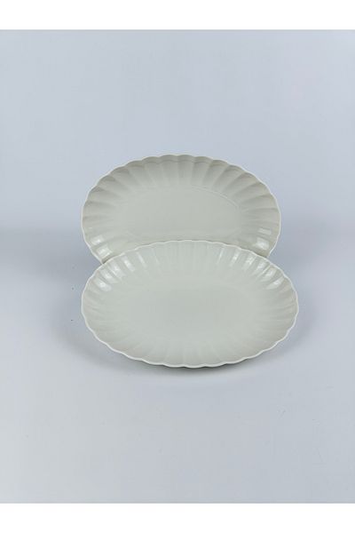 Kütahya Porselen 24 Cm Mussel Model Bone Luz Form - Boat Plate Set of 2