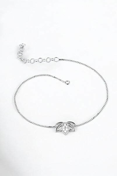 jelux silver Gümüş 925 Ayar Zirkon Taşlı Lotus Çiçeği Ayarlanabilir Bileklik