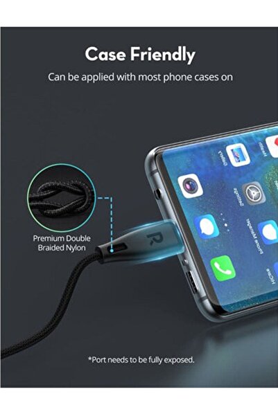 RavPower Type-C to Type-C 1.2 Metre Şarj ve Data Kablo Naylon Örgü USB C Kablo iPhone 15 Uyumlu CB1037